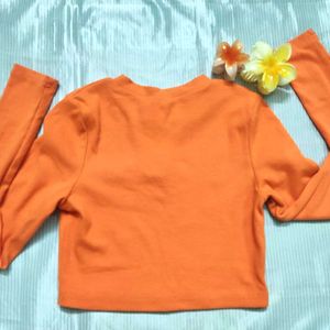 y2k indie orange daisy crop top with long sleeves