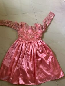Elegant Pink Beaded Lace Dress
