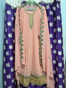 Elegant Peach Embroidered Kurta Set