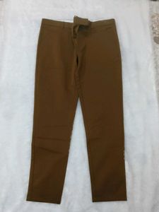 Brown Flat-Front Chino Pants