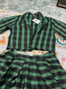 Plaid Blazer and Skirt Set