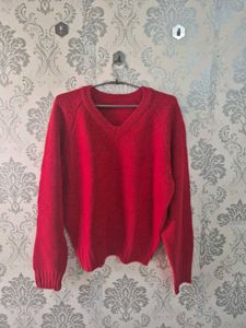 Red V-Neck Pullover Sweater