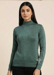 Stylish Shimmer Metallic High-Neck Winter Top