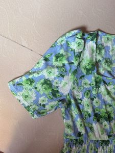 Blue Floral Square Neck Top