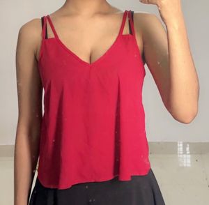 Chic Red V-Neck Cami Top [SIZE-XS]
