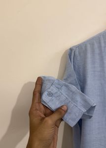 Men's Blue Band Collar Shirt
