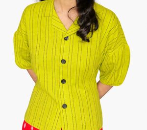 Lime Green Striped Puff Sleeve Top