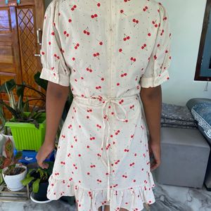Cute Korean Cherry Print ruffle Mini Dress