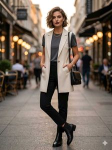 Chic Striped Sleeveless Blazer