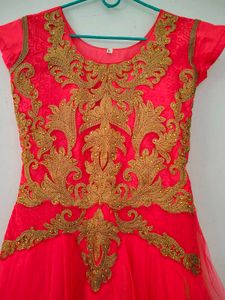 Stunning Pinkish Orange &amp; Gold Embellished Gown