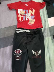 Boys Red T-Shirt & Black Joggers Set