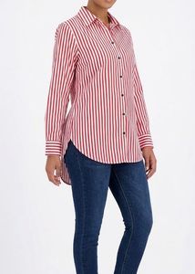 Classic Red & White Striped Button-Up Shirt