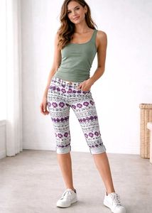 Boho Floral Print Capri Jeans