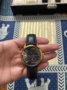 Fossil Automatic Brownish Gold Black Leather Watch