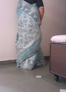 Beautiful Light Blue Saree with deer print