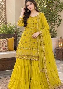Yellow Embroidered Sharara Suit