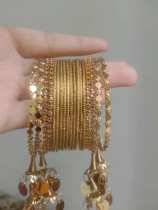 Gold-tone Kada Bangles with Tassels
