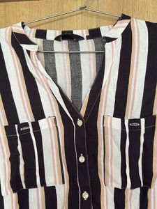 Striped Collared Button-Up Tunic