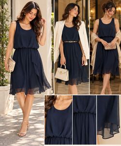 Navy Blue Chiffon Sleeveless Dress – S