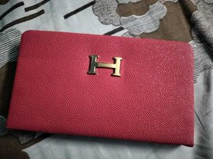 Red Wallet with Gold H Detail