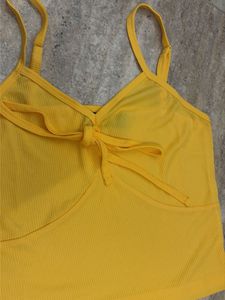 Yellow Ribbed Tank Top with Tie