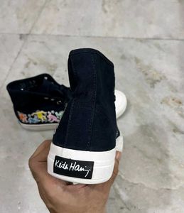 H&amp;M KEITH HARING BLUE CANVAS HIGH TOP SNEAKERS