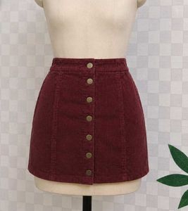 (1000)Burgundy Corduroy Mini Skirt