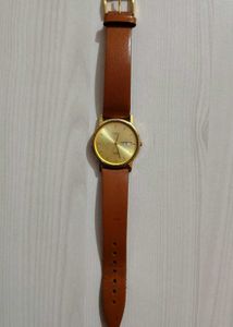 Timex Gold Dial Leather Strap Watch