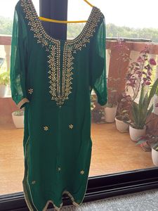 Embroidered Green Kurta Set