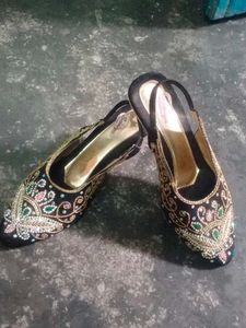 Embroidered Slingback Heels
