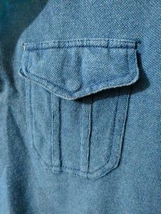 DNMX Vintage Blue Zip-Up Collar T-Shirt