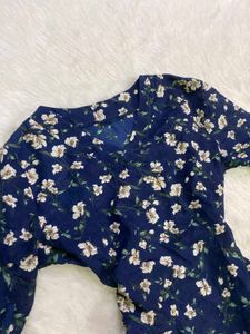 Navy Floral Bell Sleeve Top