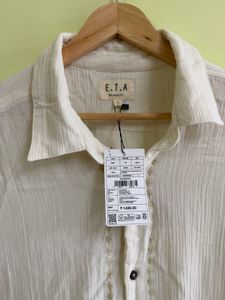 Men's Cream Embroidered Button-Up Shirt