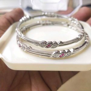 Pure Silver Bangles with Stone Accents