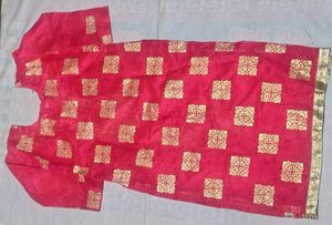 Elegant Pink Kurta Set with Golden Embroidery
