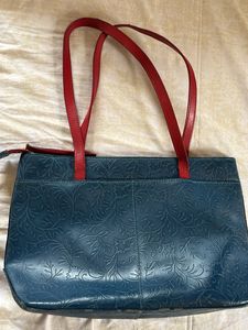 Designer Teal Purse with Red Straps