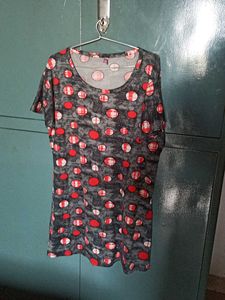 Stylish Grey & Red Polka Dot Top