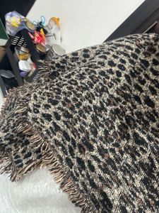 Leopard Print Fringed Scarf