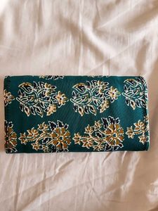 Embroidered Teal Green Saree Wallet Clutch
