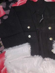 Black Denim Jacket with Fur Cuffs
