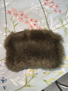 Faux Fur Olive Chain Clutch Bag