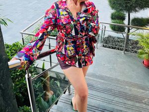Vibrant Abstract Face Print Kimono Top
