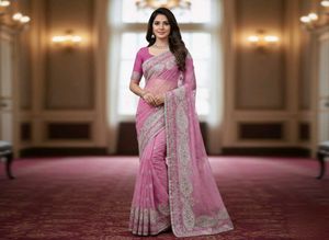 Dark Pink Silver Zari Saree Now ₹4500