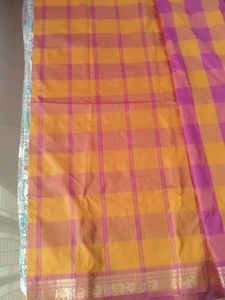 Vibrant Pink &amp; Orange Checked Saree