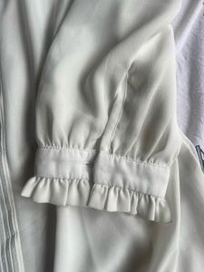 Elegant White Pleated Neck Blouse