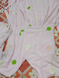 Pink Kurta with Floral Embroidery