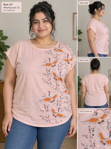 Peach Crane Print Top(XXXL)