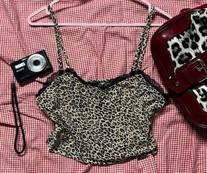 Cheetah Print Lace Trim Cami Top