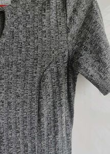 Grey Ribbed Fit &amp; Flare Dress