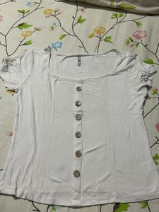 White Button-Up Ribbed Top
